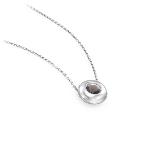 Solitaire 4mm Round Gemstone Pendant – Sterling Silver with Smokey Quartz