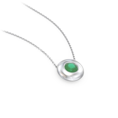 Solitaire 5mm Round Gemstone Pendant – Sterling Silver with Emerald