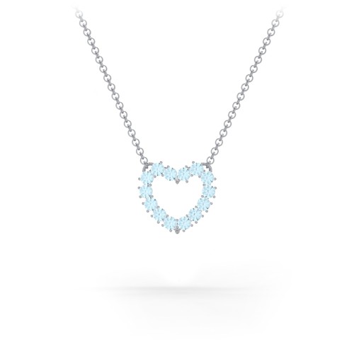 Dual Birthstone Heart Pendant – Sterling Silver with Blue Topaz
