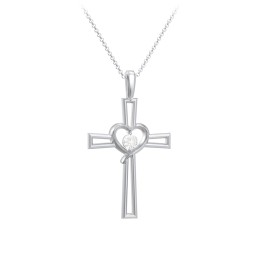 Cross and Heart Pendant with Birthstone