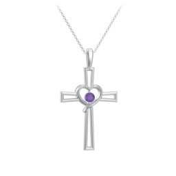 Cross and Heart Pendant with Birthstone