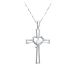 Cross and Heart Pendant with Birthstone