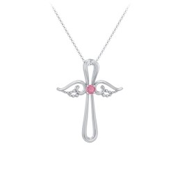 Angel Cross Pendant with Birthstone