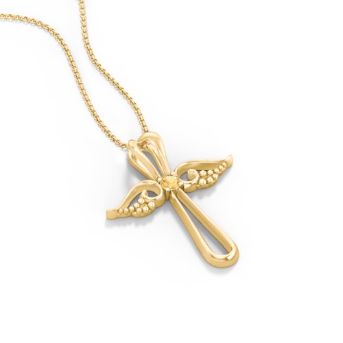 Angel Cross Pendant with Birthstone – 18K Gold Plated Silver with Citrine