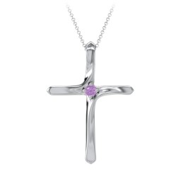 Twisted Cross Pendant with Birthstone in 925 Sterling Silver with Amethyst
