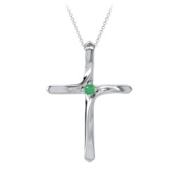 Twisted Cross Pendant with Birthstone in 925 Sterling Silver with Emerald