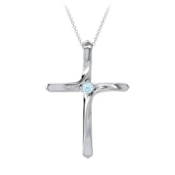 Twisted Cross Pendant with Birthstone in 925 Sterling Silver with Blue Topaz