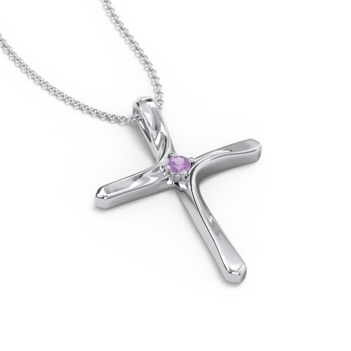 Twisted Cross Pendant with Birthstone – Sterling Silver with Amethyst