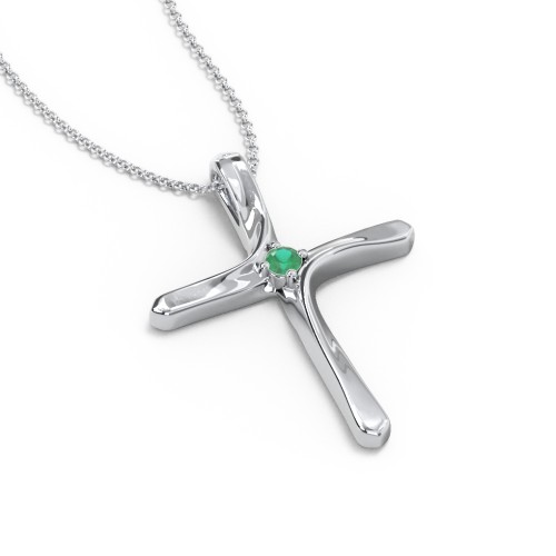 Twisted Cross Pendant with Birthstone – Sterling Silver with Emerald