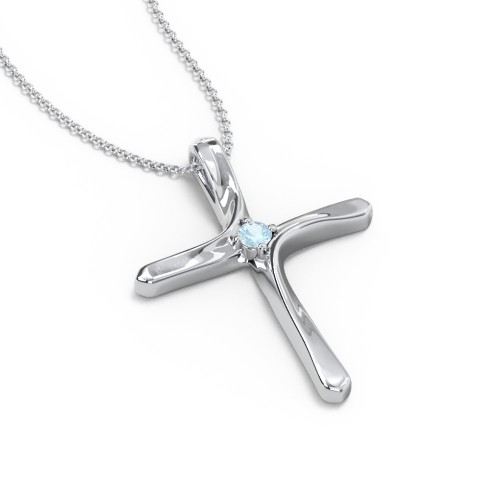 Twisted Cross Pendant with Birthstone – Sterling Silver with Blue Topaz
