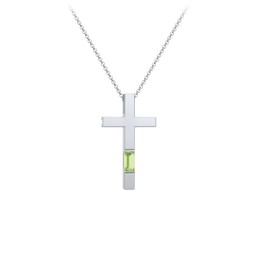Modern Cross with Baguette Birthstone in 925 Sterling Silver with Peridot