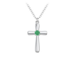 Mini Cross with Birthstone in 925 Sterling Silver with Emerald