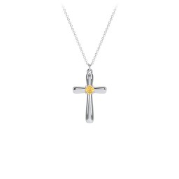 Mini Cross with Birthstone in 925 Sterling Silver with Citrine