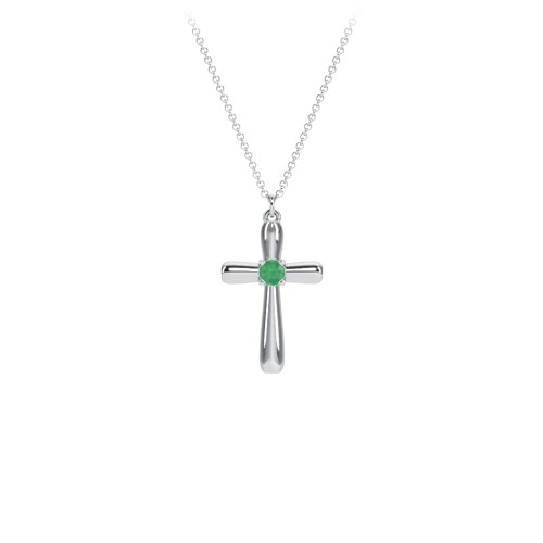 Mini Cross with Birthstone – Sterling Silver with Emerald