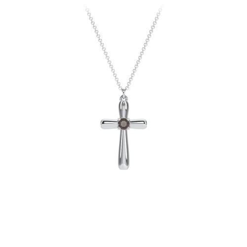 Mini Cross with Birthstone – Sterling Silver with Smokey Quartz