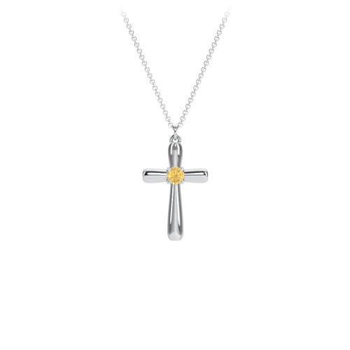Mini Cross with Birthstone – Sterling Silver with Citrine