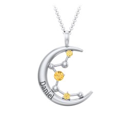 Moon and Constellation Gemstone Pendant in 925 Sterling Silver with Citrine, Aquamarine, Opal, and Blue Topaz