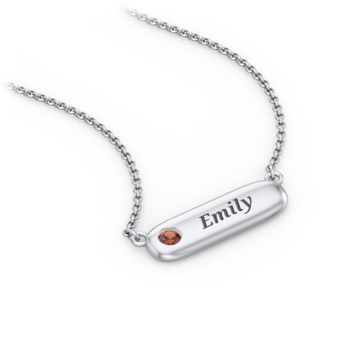 Mini Capsule Pendant with Birthstone – Sterling Silver with Garnet