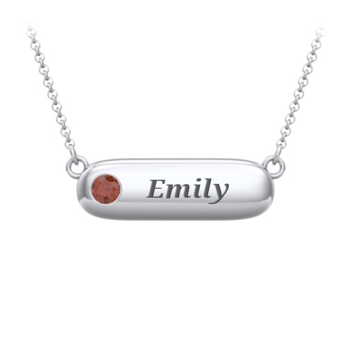 Mini Capsule Pendant with Birthstone – Sterling Silver with Garnet