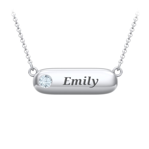 Mini Capsule Pendant with Birthstone – Sterling Silver with Aquamarine