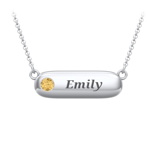 Mini Capsule Pendant with Birthstone – Sterling Silver with Citrine