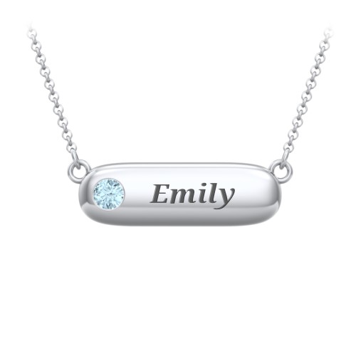 Mini Capsule Pendant with Birthstone – Sterling Silver with Blue Topaz
