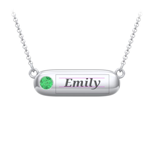 Mini Capsule Pendant with Birthstone – Sterling Silver with Emerald