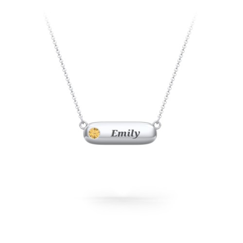Mini Capsule Pendant with Birthstone – Sterling Silver with Citrine