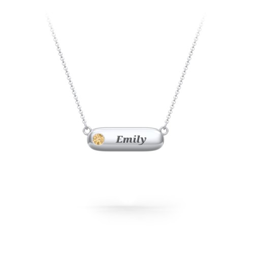 Mini Capsule Pendant with Birthstone – Sterling Silver with Citrine