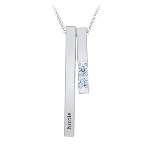 Multi Vertical 3D Bar Necklace with 1-4 Birthstones – Sterling Silver with Aquamarine
