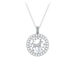 Year of the Dog Chinese Zodiac Medallion Necklace in 925 Sterling Silver with Aquamarine
