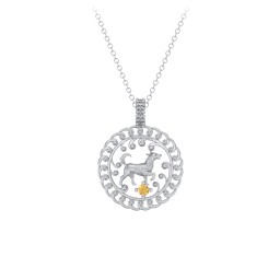 Year of the Dog Chinese Zodiac Medallion Necklace in 925 Sterling Silver with Citrine
