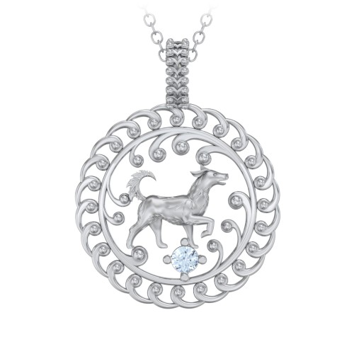 Year of the Dog Chinese Zodiac Medallion Necklace – Sterling Silver with Aquamarine