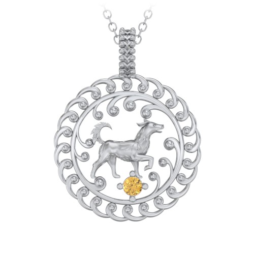 Year of the Dog Chinese Zodiac Medallion Necklace – Sterling Silver with Citrine