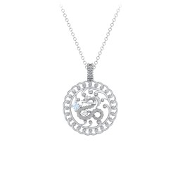 Year of the Dragon Chinese Zodiac Medallion Necklace in 925 Sterling Silver with Aquamarine