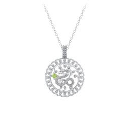 Year of the Dragon Chinese Zodiac Medallion Necklace in 925 Sterling Silver with Peridot