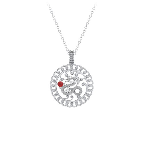Year of the Dragon Chinese Zodiac Medallion Necklace – Sterling Silver with Garnet