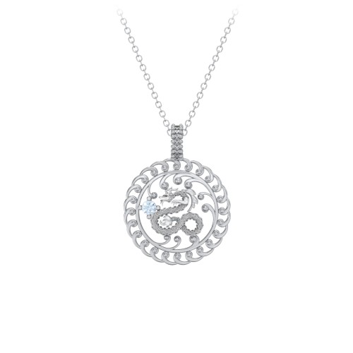 Year of the Dragon Chinese Zodiac Medallion Necklace – Sterling Silver with Aquamarine