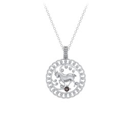 Year of the Goat Chinese Zodiac Medallion Necklace in 925 Sterling Silver with Smokey Quartz