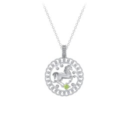 Year of the Horse Chinese Zodiac Medallion Necklace in 925 Sterling Silver with Peridot