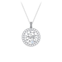 Year of the Monkey Chinese Zodiac Medallion Necklace in 925 Sterling Silver with Aquamarine