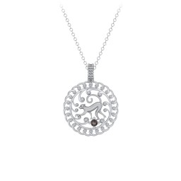 Year of the Monkey Chinese Zodiac Medallion Necklace in 925 Sterling Silver with Smokey Quartz