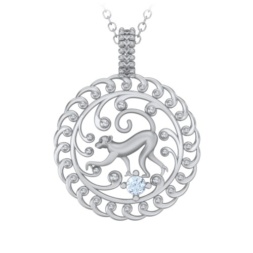 Year of the Monkey Chinese Zodiac Medallion Necklace – Sterling Silver with Aquamarine