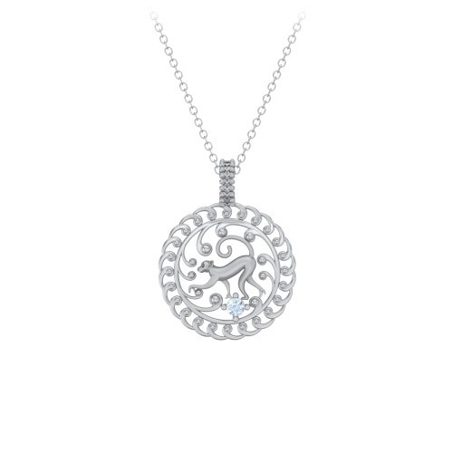 Year of the Monkey Chinese Zodiac Medallion Necklace – Sterling Silver with Aquamarine