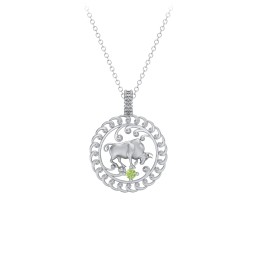 Year of the Ox Chinese Zodiac Medallion Necklace in 925 Sterling Silver with Peridot