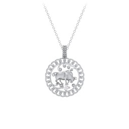 Year of the Ox Chinese Zodiac Medallion Necklace in 925 Sterling Silver