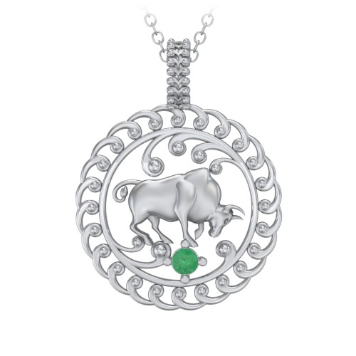 Year of the Ox Chinese Zodiac Medallion Necklace – Sterling Silver with Emerald