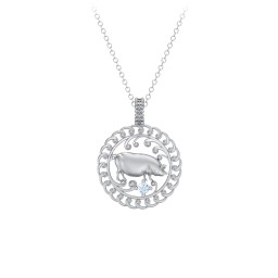 Year of the Pig Chinese Zodiac Medallion Necklace in 925 Sterling Silver with Aquamarine