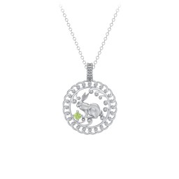 Year of the Rabbit Chinese Zodiac Medallion Necklace in 925 Sterling Silver with Peridot