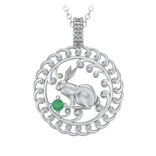 Year of the Rabbit Chinese Zodiac Medallion Necklace – Sterling Silver with Emerald